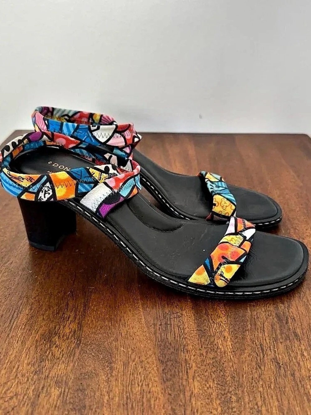 Donald Pliner Abstract Strappy Heels in Black & Multicolor
